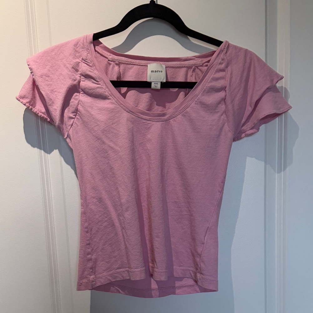 Maeve baby pink ruffle sleeve cotton top